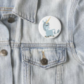 Cute Friendly Cartoon Unicorn Button Badge (In situ)