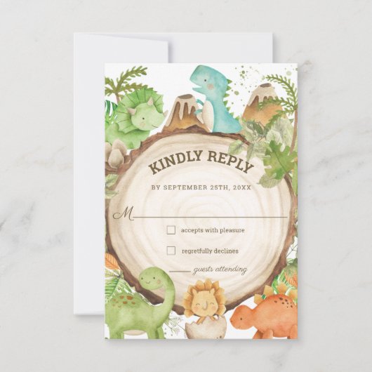 Cute Friendly Dinosaurs Baby shower 1e verjaardag RSVP Kaartje (Voorkant)