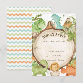Cute Friendly Dinosaurs Baby shower 1e verjaardag RSVP Kaartje