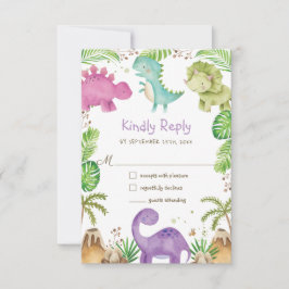 Cute Friendly Dinosaurs Baby shower 1e verjaardag RSVP Kaartje