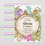 Cute Friendly Dinosaurs Girl 1e verjaardag Kaart (Voorkant / Achterkant)