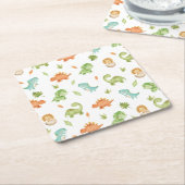 Cute Friendly Dinosaurs Party T-Rex Brontosaurus Kartonnen Onderzetters (Schuin)