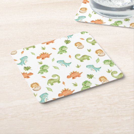 Cute Friendly Dinosaurs Party T-Rex Brontosaurus Kartonnen Onderzetters (Schuin)