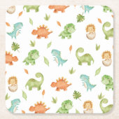 Cute Friendly Dinosaurs Party T-Rex Brontosaurus Kartonnen Onderzetters (Voorkant)