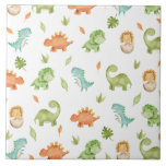 Cute Friendly Dinosaurs Party T-Rex Brontosaurus Tegeltje<br><div class="desc">Overeenkomende objecten in de winkel! c) de Happy Cat Studio.</div>