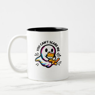 Cute Friendly Ghost and Cat Whimsical HalloweenMug Tweekleurige Koffiemok