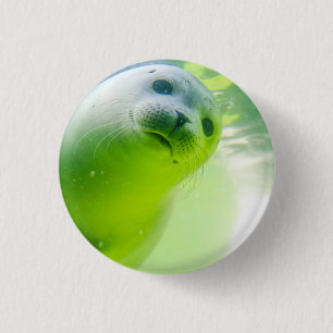 Cute Friendly Seal Underwater Ronde Button 3,2 Cm