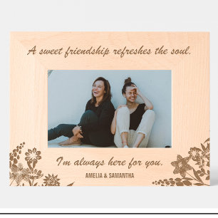 Cute Friends citaat Bloemen Gegraveerd Houten Fram
