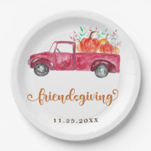 Cute Friendsgiving Calligraphy Red Truck Pumpkins