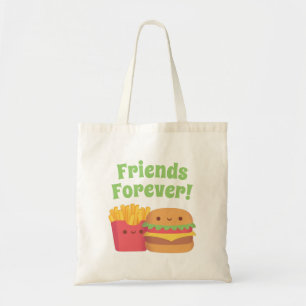 Cute Fries and Burger, Friends Forever canvas tas