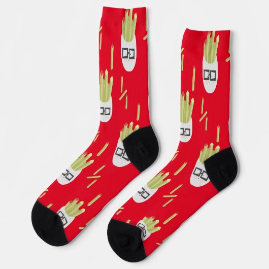 Cute Fries Junk Food Pattern Red Socks Sokken (Links)