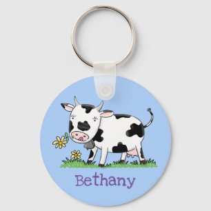 Cute friesian koe cartoon illustratie sleutelhanger