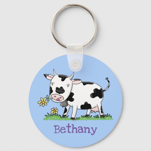 Cute friesian koe cartoon illustratie sleutelhanger (Voorkant)