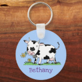 Cute friesian koe cartoon illustratie sleutelhanger (Voorkant)