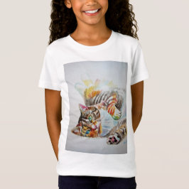 Cute Frisky Tabby Cat cats art Girls T Shirt