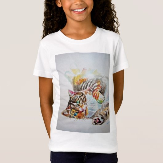 Cute Frisky Tabby Cat cats art Girls T Shirt (Voorkant)