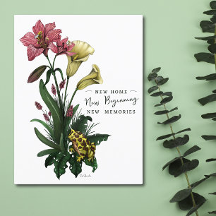 Cute Frog and Lilies Botanical Floral New Address Briefkaart