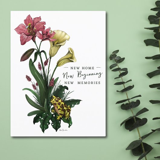 Cute Frog and Lilies Botanical Floral New Address Briefkaart