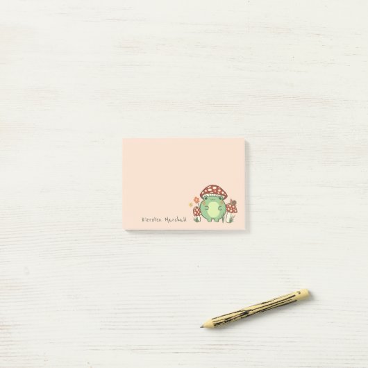 Cute Frog and Mushroom Cartoon Name Post-it® Notes (Op bureau)