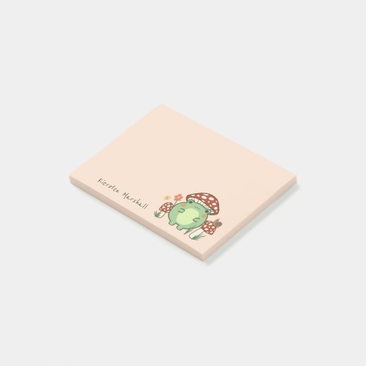 Cute Frog and Mushroom Cartoon Name Post-it® Notes (Schuin)
