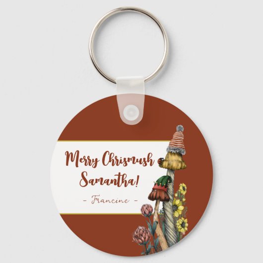 Cute Frog and Toad Merry Mushroom-kerstsleutel Sleutelhanger (Achterkant)