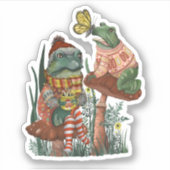 Cute Frog and Toad Merry Mushroom kersttick Sticker (Voorkant)