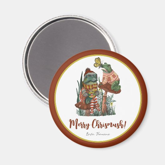Cute Frog and Toad Merry Mushroom Magneet (Voorkant / Achterkant)