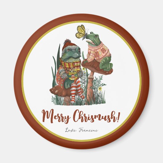 Cute Frog and Toad Merry Mushroom Magneet (Voorkant)