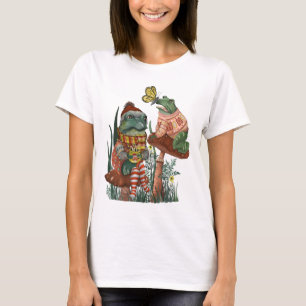 Cute Frog and Toad on Mushroom Kerstmis T-Shirt