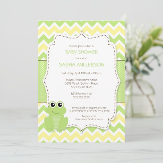 Cute Frog baby shower-uitnodiging, neutraal geslac Kaart (Staand voorkant)