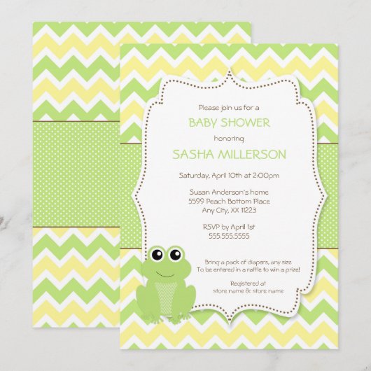 Cute Frog baby shower-uitnodiging, neutraal geslac Kaart (Voorkant / Achterkant)