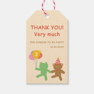 Cute Frog & Bear Birthday Party Vertical Favor Tag Cadeaulabel