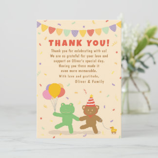 Cute Frog & Bear Birthday Thank You Card Bedankkaart