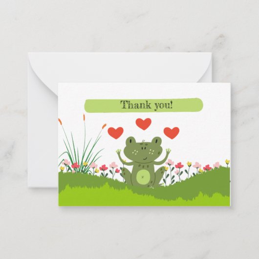 Cute frog BEDANK JE MET hart en bloemen Notitiekaartje (Voorkant)