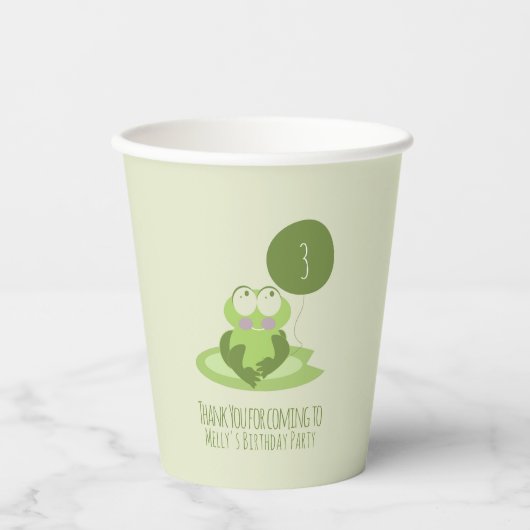 Cute Frog Birthday Green Balloon Dank je Papieren Bekers (Voorkant)