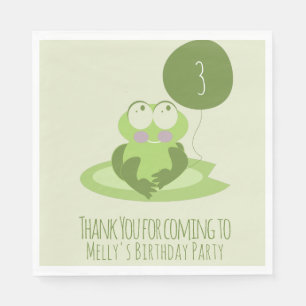 Cute Frog Birthday Green Balloon Dank je Servet
