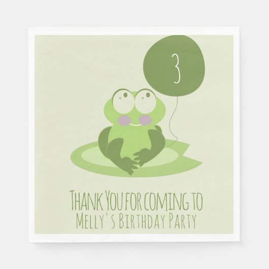 Cute Frog Birthday Green Balloon Dank je Servet (Voorkant)