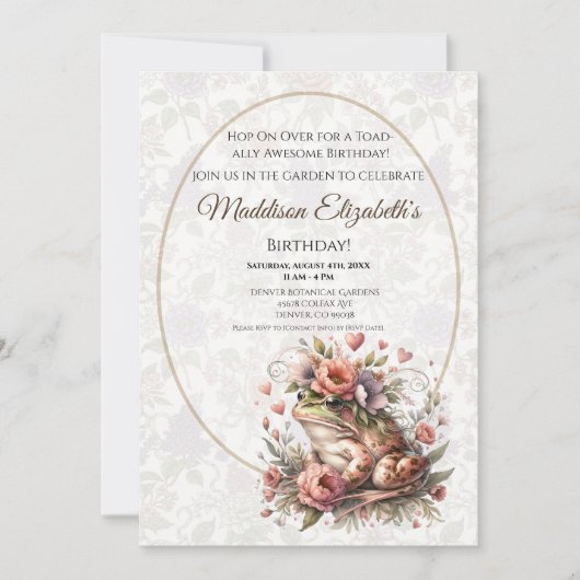 Cute Frog Birthday Invitation for Nature Lover Kaart (Voorkant)