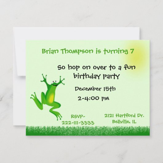 Cute frog Birthday Invitation Kaart (Voorkant)