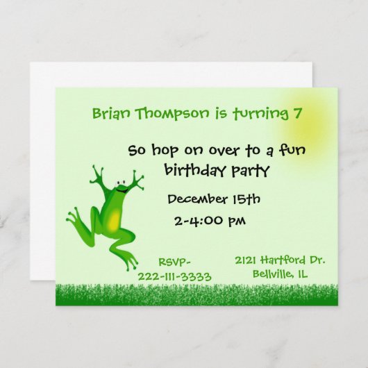 Cute frog Birthday Invitation Kaart (Voorkant / Achterkant)