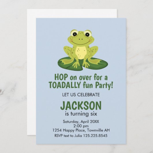 Cute Frog Birthday Invitation Kaart (Voorkant / Achterkant)