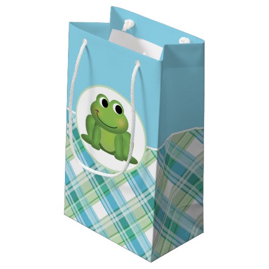 Cute Frog Blue en Green Play Gift Bag Klein Cadeauzakje (Achterkant Gekanteld)
