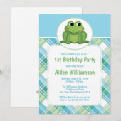 Cute Frog Blue Green Play Birthday-uitnodigingen Kaart (Voorkant / Achterkant)