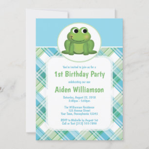 Cute Frog Blue Green Play Birthday-uitnodigingen Kaart