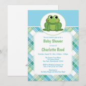 Cute Frog Blue Green Pset Baby Shower Invitations Kaart (Voorkant / Achterkant)