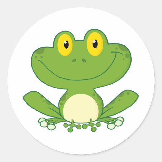 Cute Frog Cartoon Character Ronde Sticker (Voorkant)