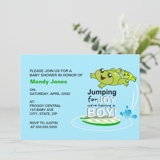 Cute frog die springt voor het Baby shower van de  Kaart (Staand voorkant)