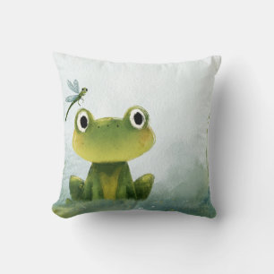 Cute Frog & Dragonfly – Zachte Natuur Illustratie Kussen
