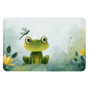Cute Frog & Dragonfly – Zachte Natuurillustratie Magneet