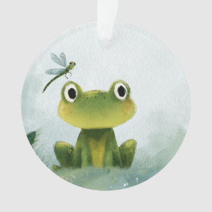 Cute Frog & Dragonfly – Zachte Natuurillustratie Ornament